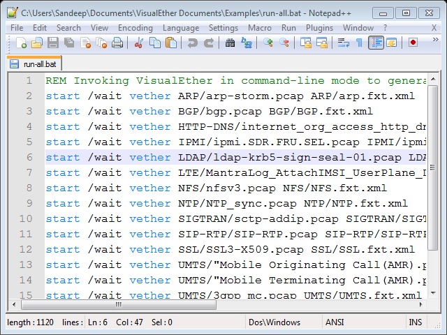 Editor window showing a batch script for converting from Wireshark to sequence diagrams.